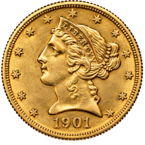 VF $5 LIBERTY GOLD HALF EAGLE