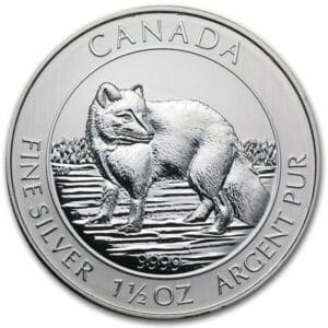 1 1/2 OUNCE SILVER CANADIAN ARTIC FOX 2014