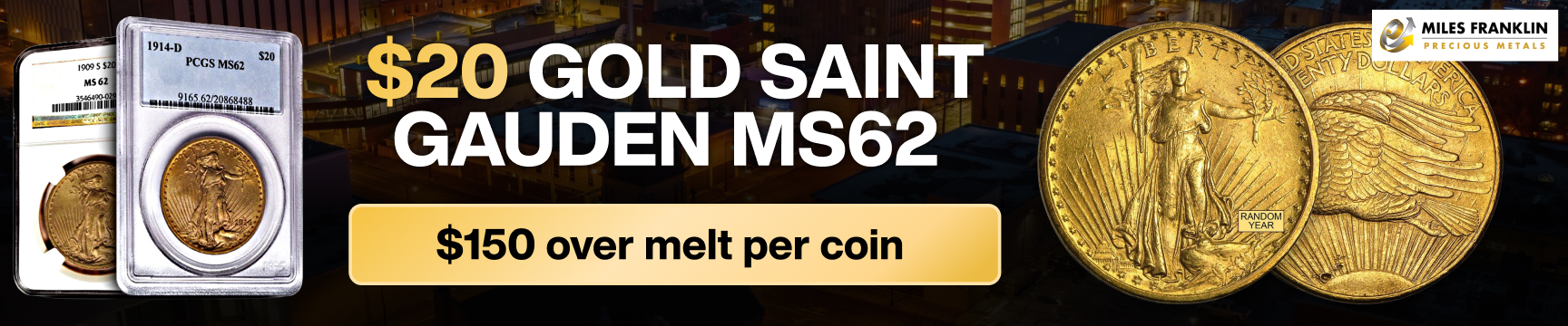 MS62 $20 Saint Gauden