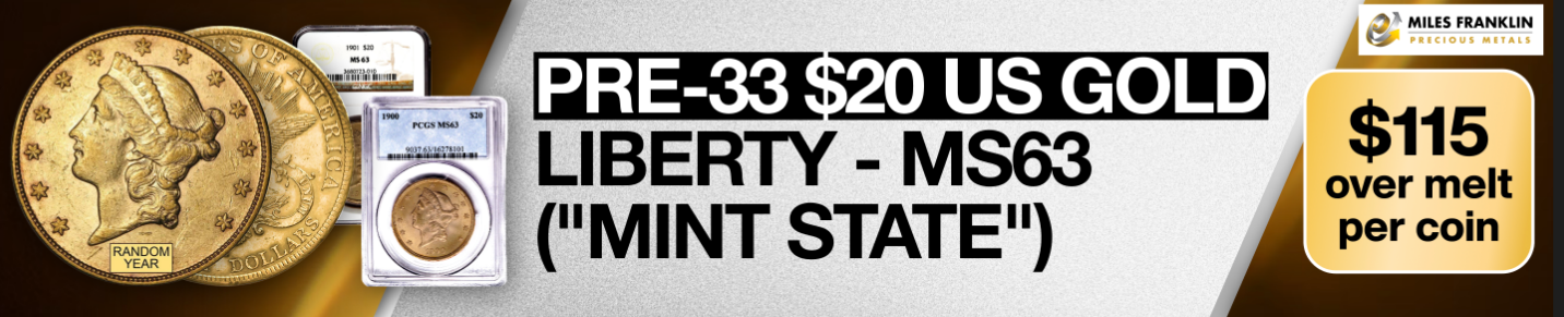 MS63 $20 GOLD LIBERTY GOLD DOUBLE EAGLE