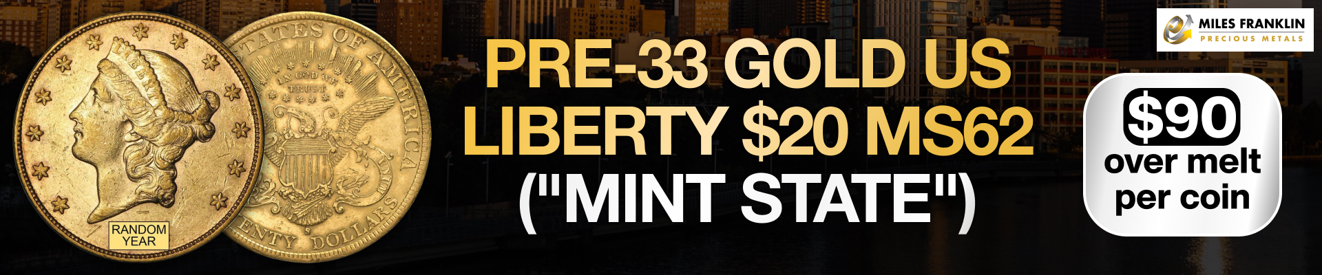 MS62 $20 LIBERTY GOLD DOUBLE EAGLE